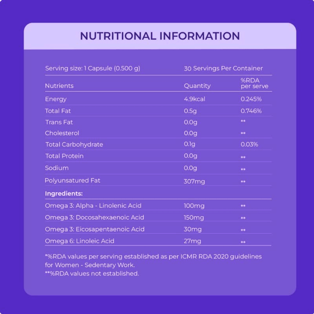 RawRX Vegan Omega-3 Nutrition Information